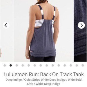 Lululemon Run: Back On Track Tank - Quiet Stripe Deep Indigo Bold Stripe Sz 10